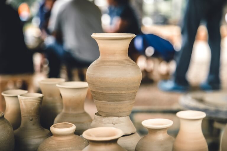 Vintage Clay Drying process. Pottery Vase Old Binaural Ceramic Clay Pot